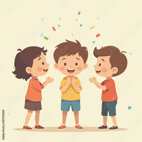 Birthday party vector and illustration design, Children Friends are clapping for his birthday and wishing him