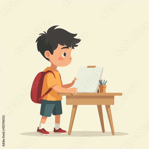 Boy is preparing his self for School, kids vector and illustration design