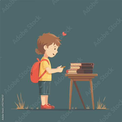 Boy is preparing his self for School, kids vector and illustration design