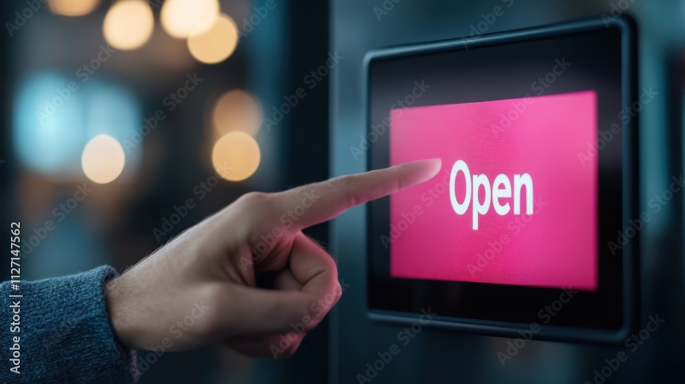 A hand touches an electronic screen displaying the word A hand touches an electronic screen displaying the word