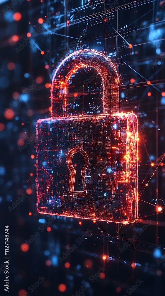 A digital lock symbolizing cybersecurity and data protection in a tech-inspired design. A digital lock symbolizing cybersecurity and data protection in a tech-inspired design.