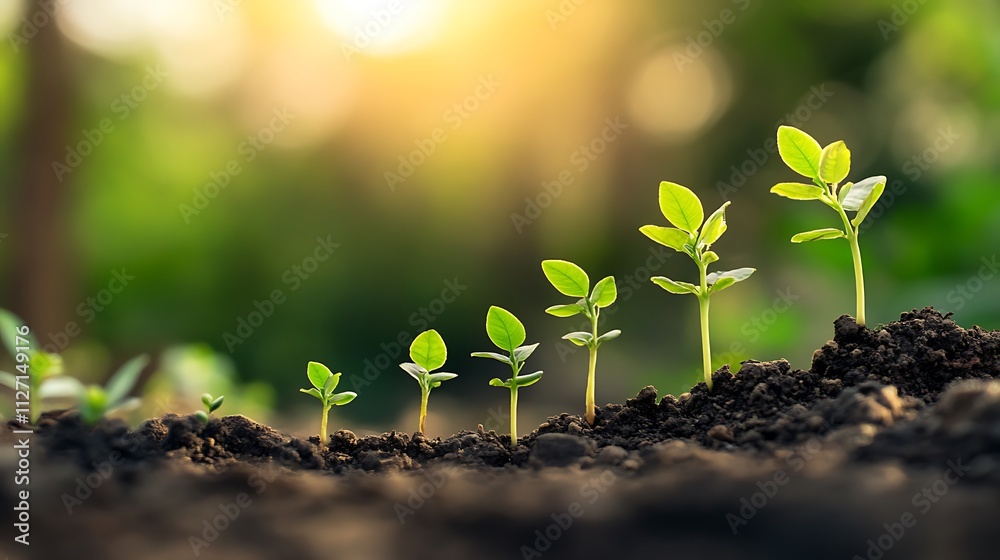 A series of young green plants sprouting from dark soil, symbolizing growth and renewal. A series of young green plants sprouting from dark soil, symbolizing growth and renewal.