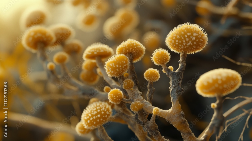 Microscopic Fungi Clusters - Detailed Scientific Illustration Microscopic Fungi Clusters - Detailed Scientific Illustration