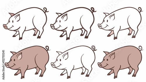 "Set of a Pig: Farm Animals Collection Vector"