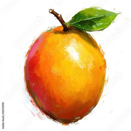 Oil painting style with accented brush strokes and paint blobs illustration of beautiful tasty mango photo