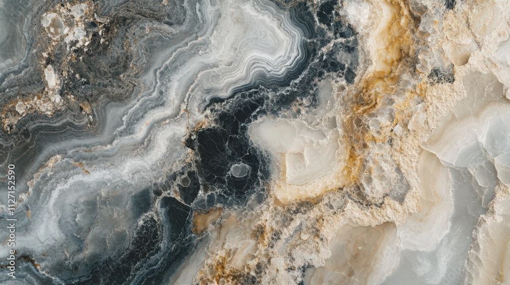 Stunning abstract design showcasing intricate patterns of black, white, and gold in natural stone formation Stunning abstract design showcasing intricate patterns of black, white, and gold in natural stone formation