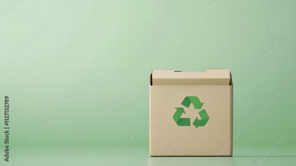 A cardboard box featuring a green recycling symbol against a light green background, emphasizing eco-friendliness and sustainability. A cardboard box featuring a green recycling symbol against a light green background, emphasizing eco-friendliness and sustainability.