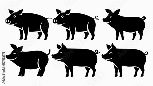 "Silhouette of a Pig: Farm Animals Collection Vector"