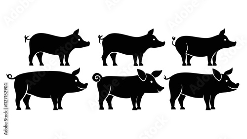 "Silhouette of a Pig: Farm Animals Collection Vector"