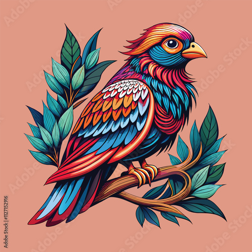 Vibrant Exotic Bird on a Branch: A Stunning Illustration 