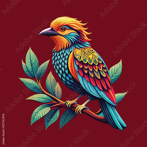 Vibrant Exotic Bird on a Branch: A Stunning Illustration 