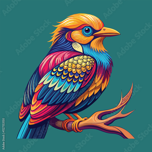 Vibrant Exotic Bird on a Branch: A Stunning Illustration bird on a branch
