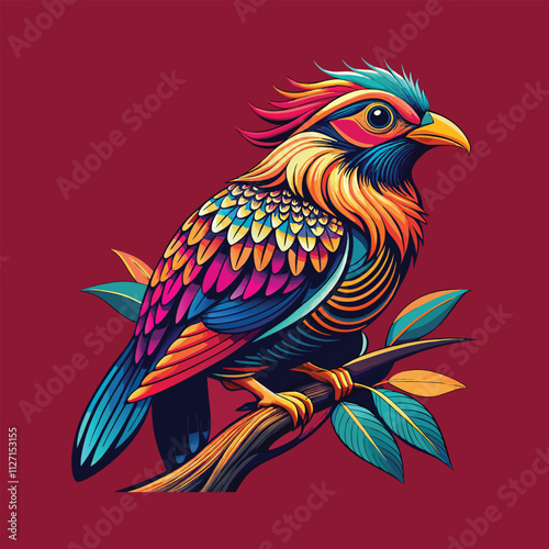 Vibrant Exotic Bird on a Branch: A Stunning Illustration 