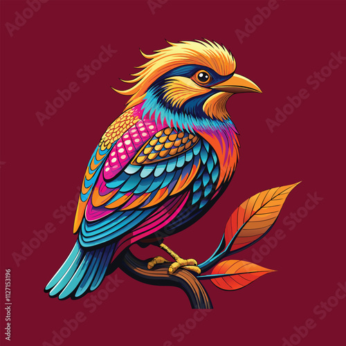 Vibrant Exotic Bird on a Branch: A Stunning Illustration 