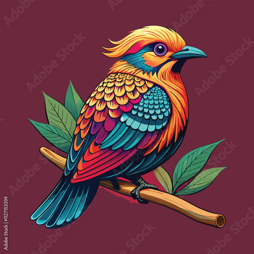 Vibrant Exotic Bird on a Branch: A Stunning Illustration 