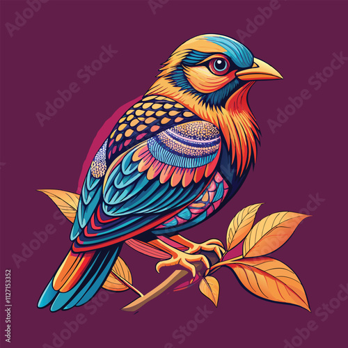 Vibrant Exotic Bird on a Branch: A Stunning Illustration 