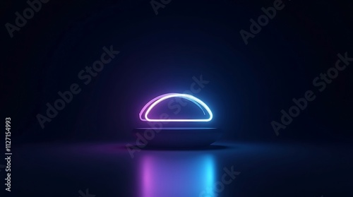 Futuristic Neon Glow: Abstract Cloud Symbol on Dark Platform, Digital Art, Sci-fi Theme, Glowing Lines, 3D Render