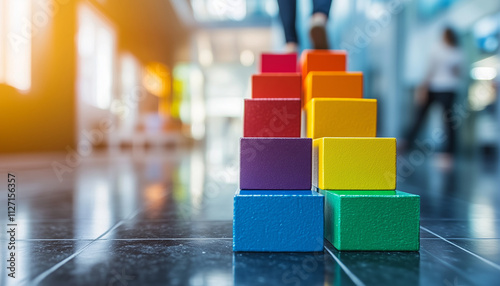 installation in a lobby of a company visualizing growth concept. colorful blocks