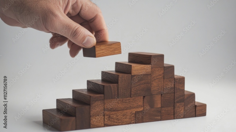 Wooden Blocks Building a Staircase, Symbolizing Growth and Success