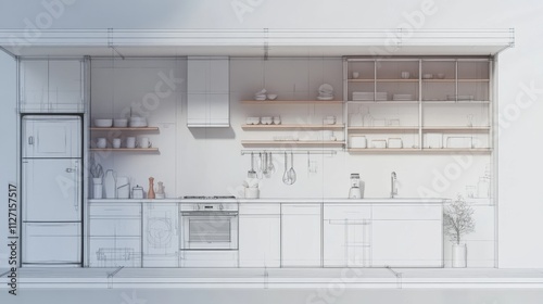 Modern Kitchen Design Sketch - Architectural Visualization