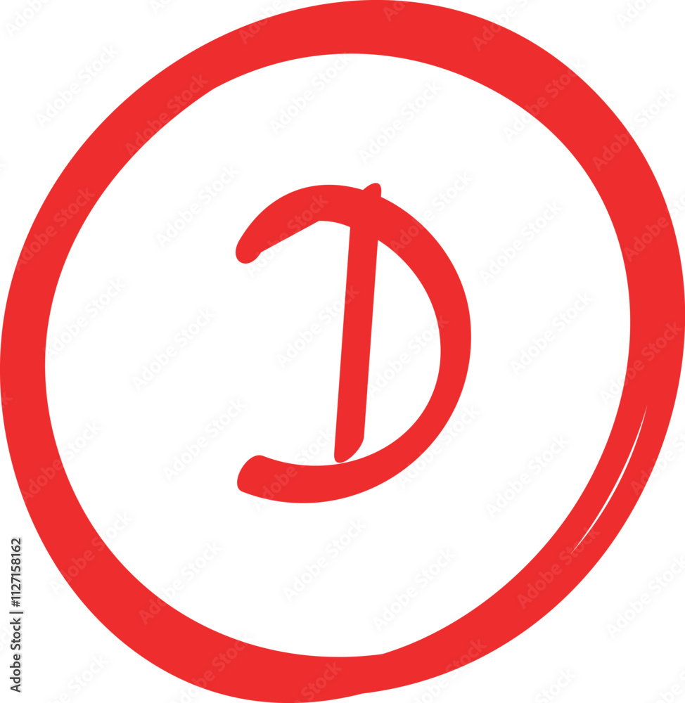 Red Circle D Grade Symbol for Education and Achievement Red Circle D Grade Symbol for Education and Achievement