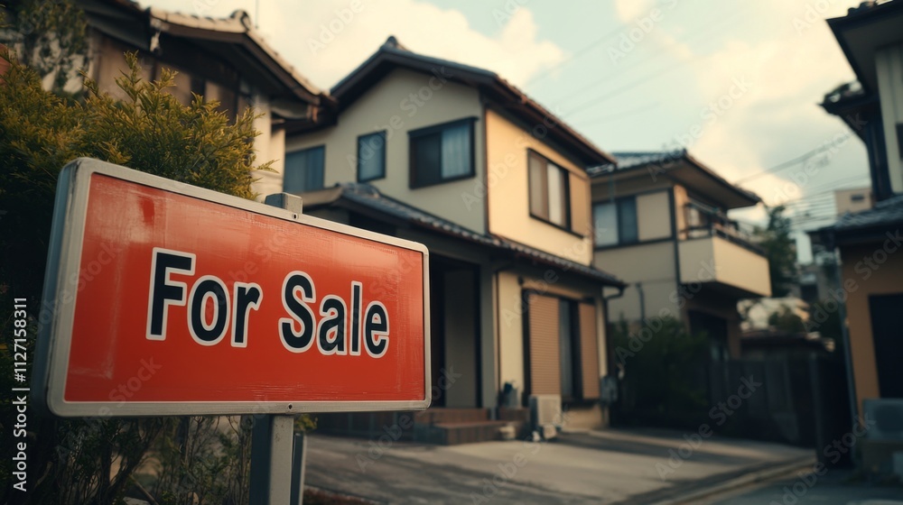 Obraz premium Japanese Townhouses For Sale - Property Sign in Residential Area