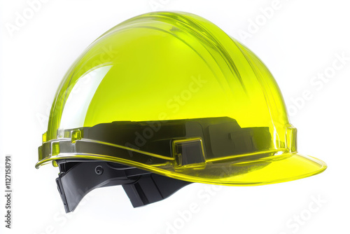 A bright yellow hard hat designed for safety in construction and industrial environments. photo