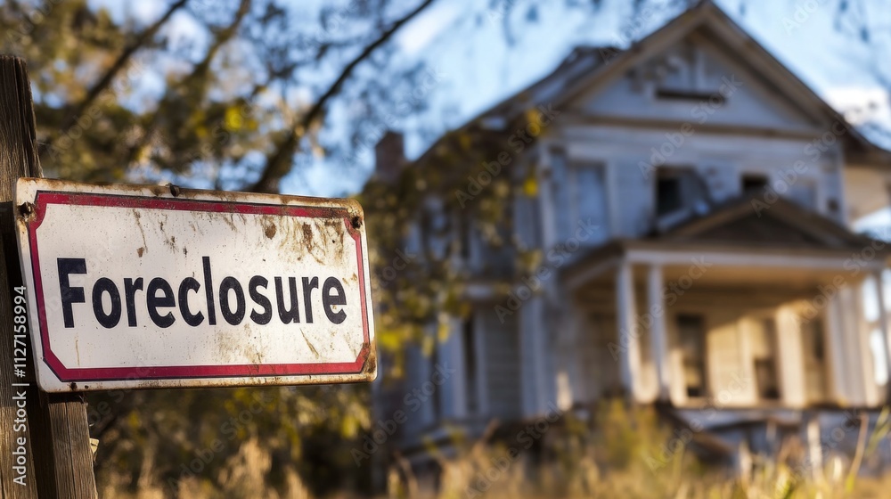 Fototapeta premium Foreclosure Sign in Front of Abandoned House