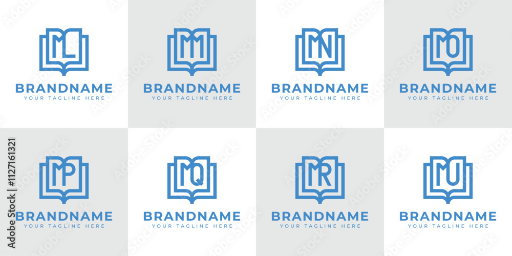 Letters ML MM MN MO MP MQ MR MU Book Logo, symbolizing knowledge, education, and growth