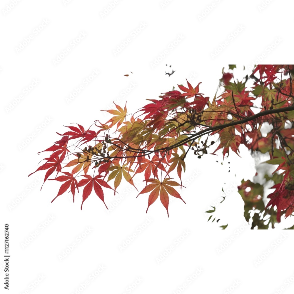 Autumn Red Maple Leaves on Branch with White Background Autumn Red Maple Leaves on Branch with White Background