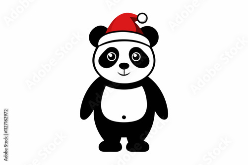 Christmas Panda in Tall Hat Silhouette Icon, a panda wearing christmas tall hat icon silhouette on white background .Christmas panda icon, panda silhouette art.