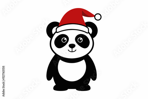 Christmas Panda in Tall Hat Silhouette Icon, a panda wearing christmas tall hat icon silhouette on white background .Christmas panda icon, panda silhouette art.