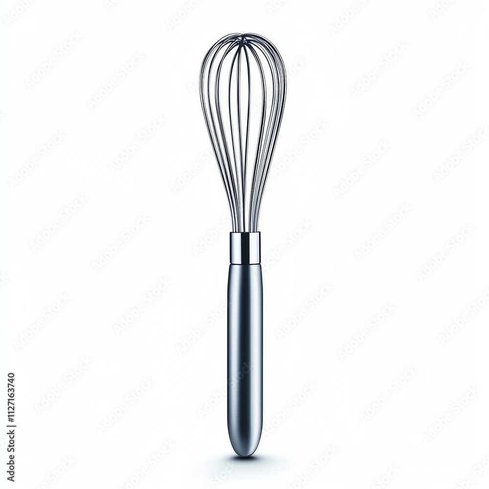 A sleek stainless steel whisk, ideal for mixing, beating, and aerating ingredients in cooking and baking. A sleek stainless steel whisk, ideal for mixing, beating, and aerating ingredients in cooking and baking.
