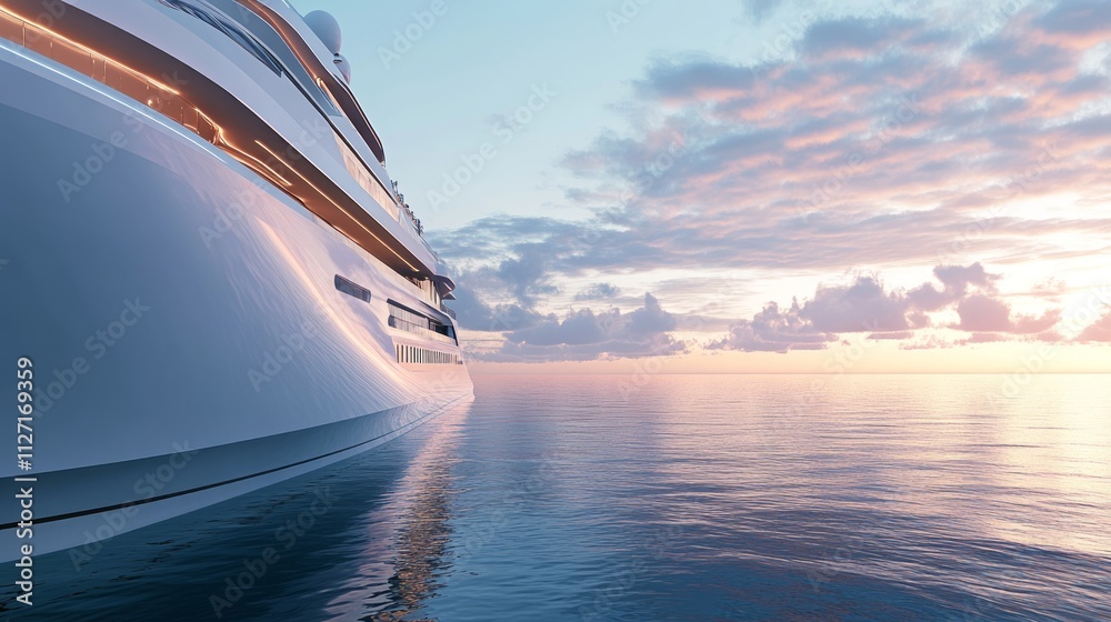 Obraz premium Luxury yacht at sunset on calm ocean. (1)