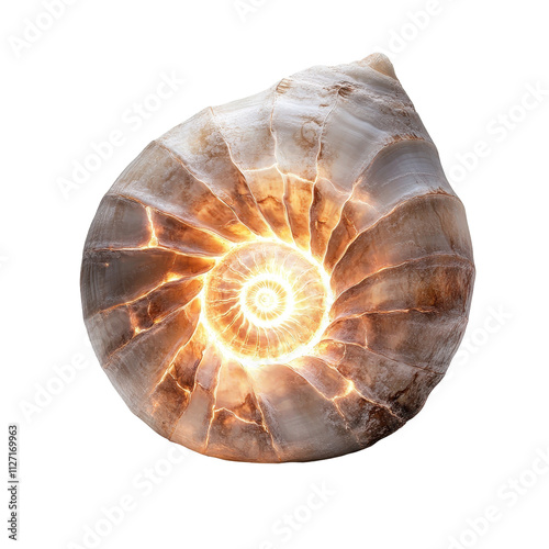 A beautiful nautilus shell with glowing patterns. transparent background photo