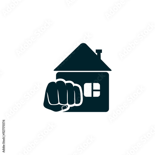 Domestic violence in isolation flat composition with icon of house isolated on white background.
