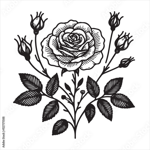 Fotografija A long-stemmed rose's silhouette in a stencil clipart