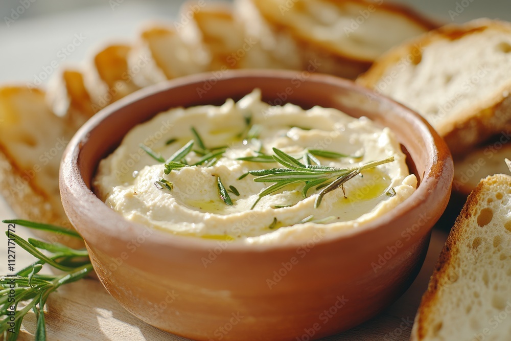 Delicious homemade tofu cheese spread garnished with fresh rosemary and olive oil Delicious homemade tofu cheese spread garnished with fresh rosemary and olive oil