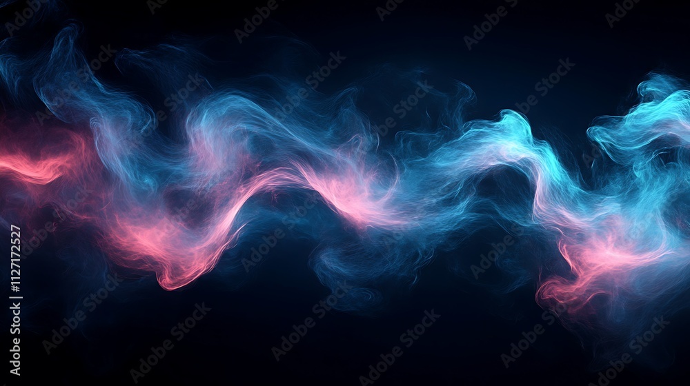 Obraz premium Abstract blue and pink smoke waves on black background.