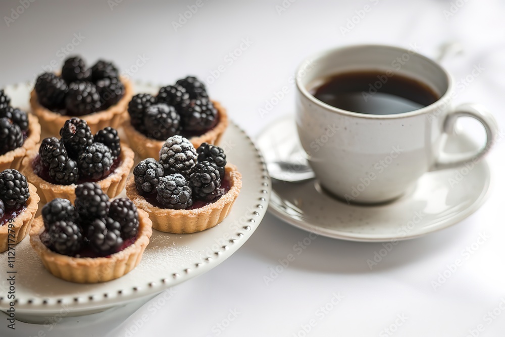 a white plate with multiple blackberry tartlets a white plate with multiple blackberry tartlets