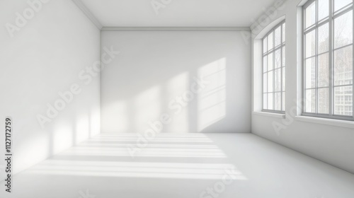 Blank white gradient background with product display. White backdrop or empty studio with room floor. 3D rendering.