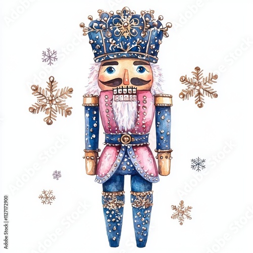 Watercolor Nutcracker with Snowflake Embellishments