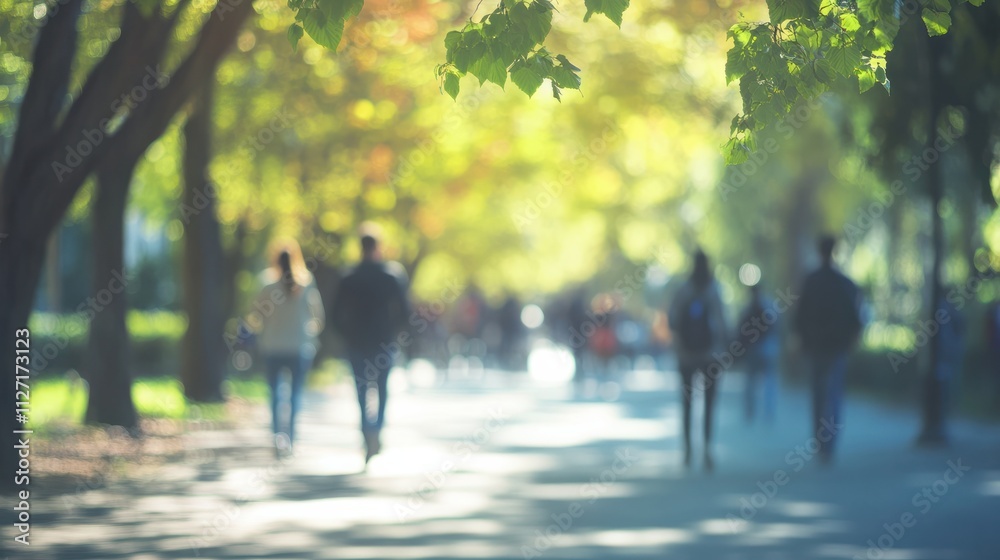 Blurred background People are walking in the recreation park Recreation and entertainment Background image : Generative AI