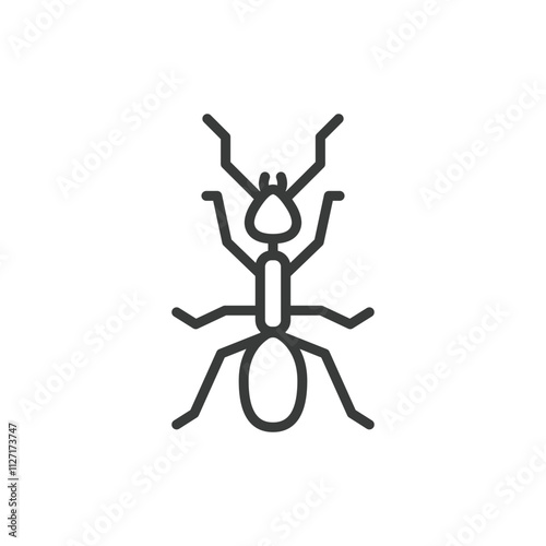 Ant, icon in line design. Ant, insect, colony, worker, nest, red, black on white background vector. Ant, editable stroke icon