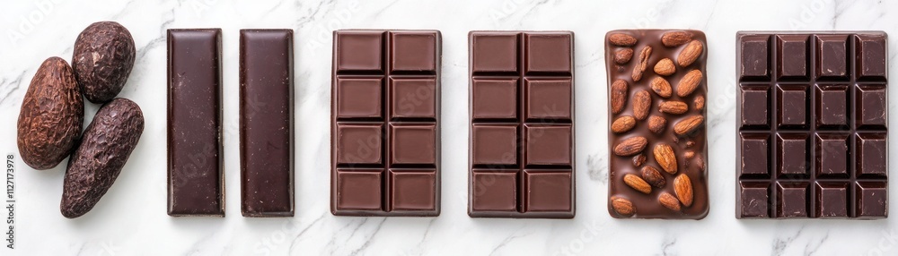 A Visually Appealing Arrangement of Chocolate Bars and Cocoa Pods on a Marble Surface Showcasing the Art of Chocolate Creation and the Natural Ingredients Involved A Visually Appealing Arrangement of Chocolate Bars and Cocoa Pods on a Marble Surface Showcasing the Art of Chocolate Creation and the Natural Ingredients Involved