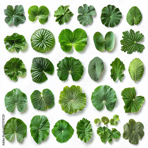 collection of various green leaves showcasing different shapes and textures, perfect for nature enthusiasts and botanical studies. vibrant greens add refreshing touch to any design