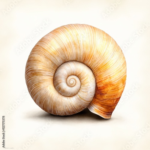 A close-up view of a beautifully detailed seashell showcasing its spiral structure and natural color gradients, perfect for ocean-themed designs, educational materials, or decorative art,