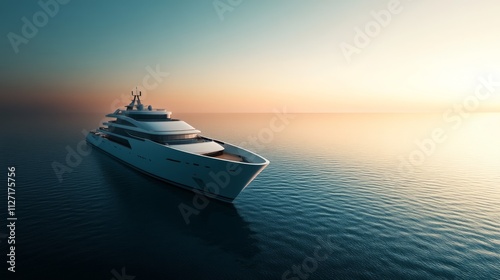 Luxury yacht sailing on calm ocean at sunset. (1)