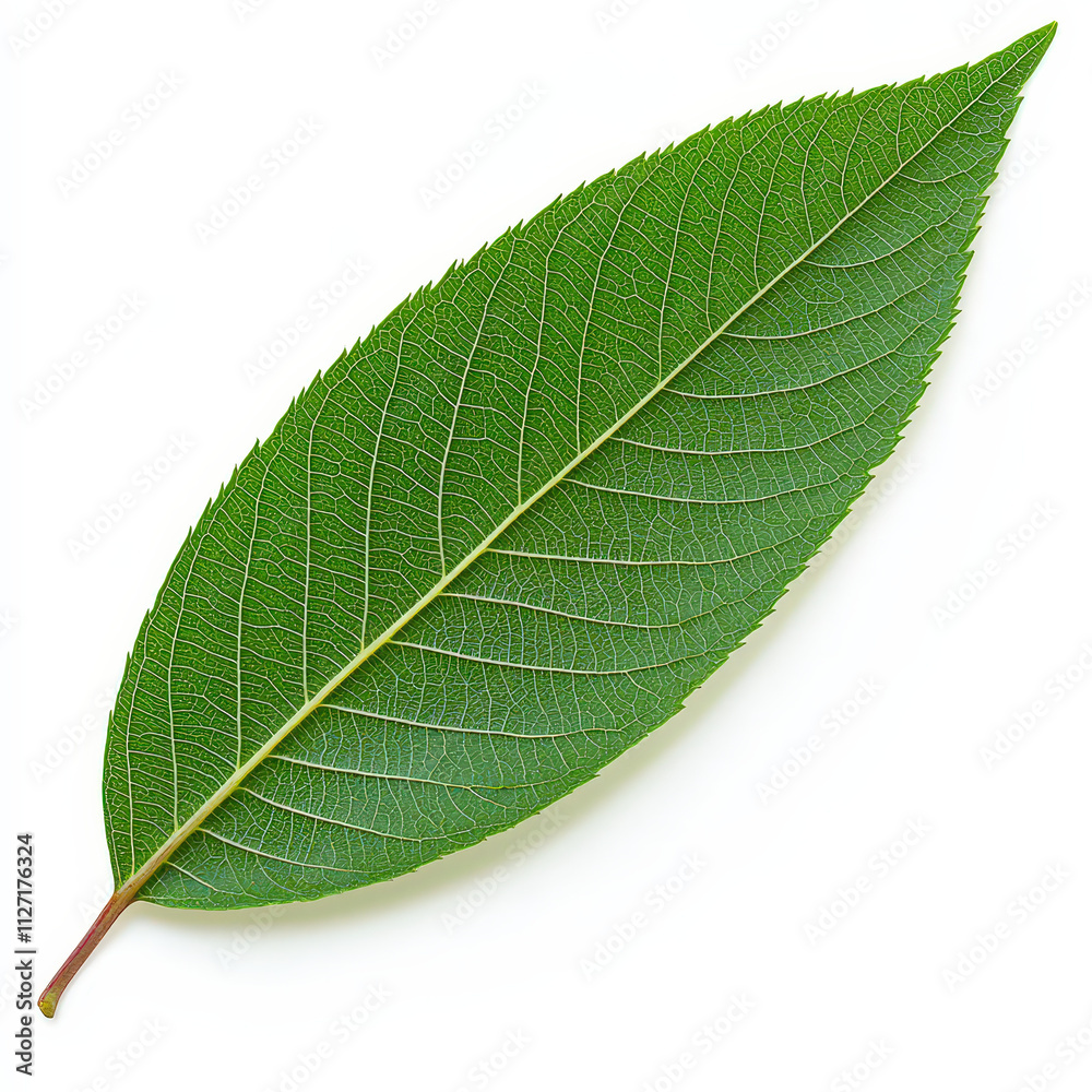 Obraz premium close up view of green leaf showcasing its intricate texture and veins. vibrant color and detailed structure highlight beauty of nature