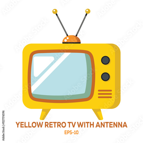 Illustration of Yellow retro TV with antenna on white